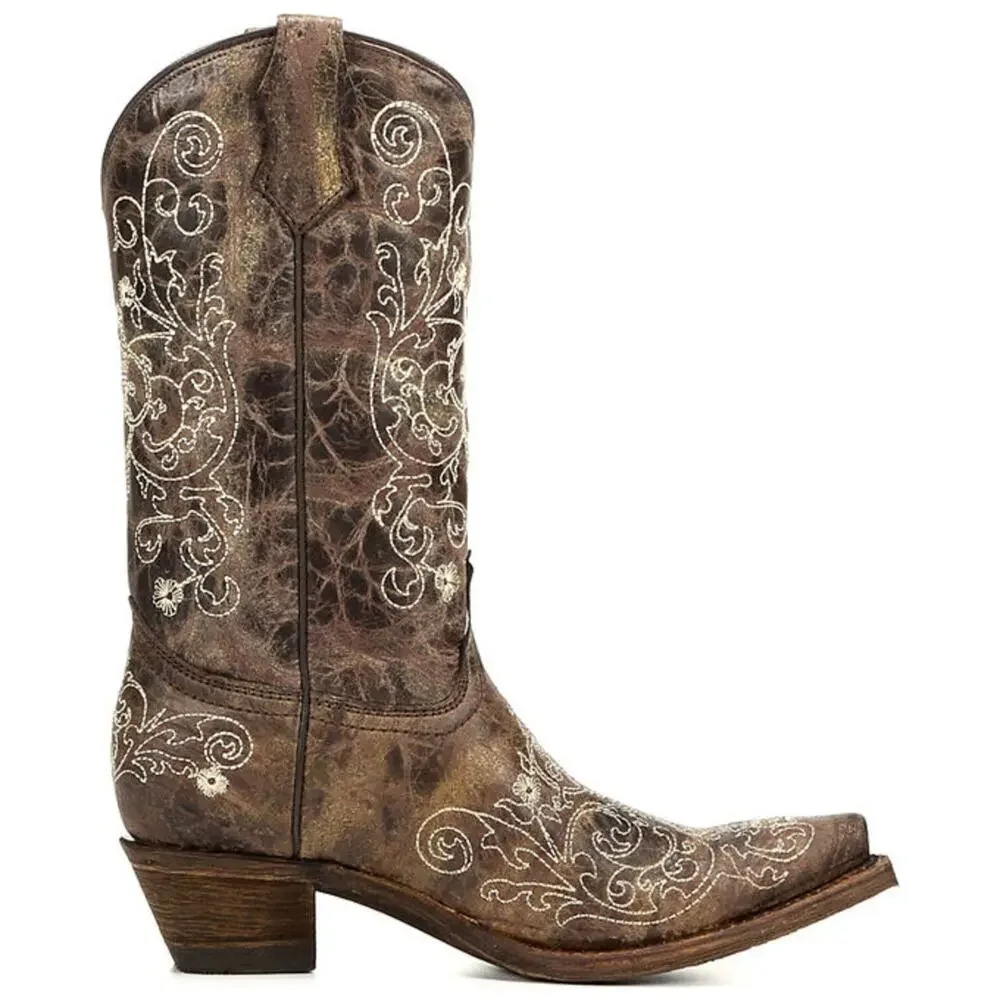 Corral‎ Youth Embroidered Snip Toe Cowboy Western Boots Cowhide Leather Size 3.5